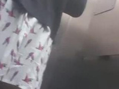 I was the only one.. Took awhile before I could muster the courage to take a peek.. what a nice blue/white stripe panties.. :) Right when she walked out I could see her dress was somewhat see through and could already see the panty :)