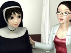 ストッキングの3Dエロ修道女陰部をディルド