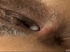 Ai Ootomo in sexy pink and black satin banged doggie style