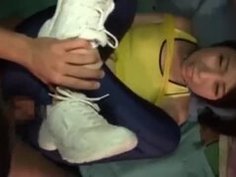 ユニフォーム姿のスポーツ美女を拘束して股だけ破いて鬼畜の高速ピス中出し