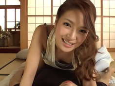 Kinky Japanese teen babe gives oral sex